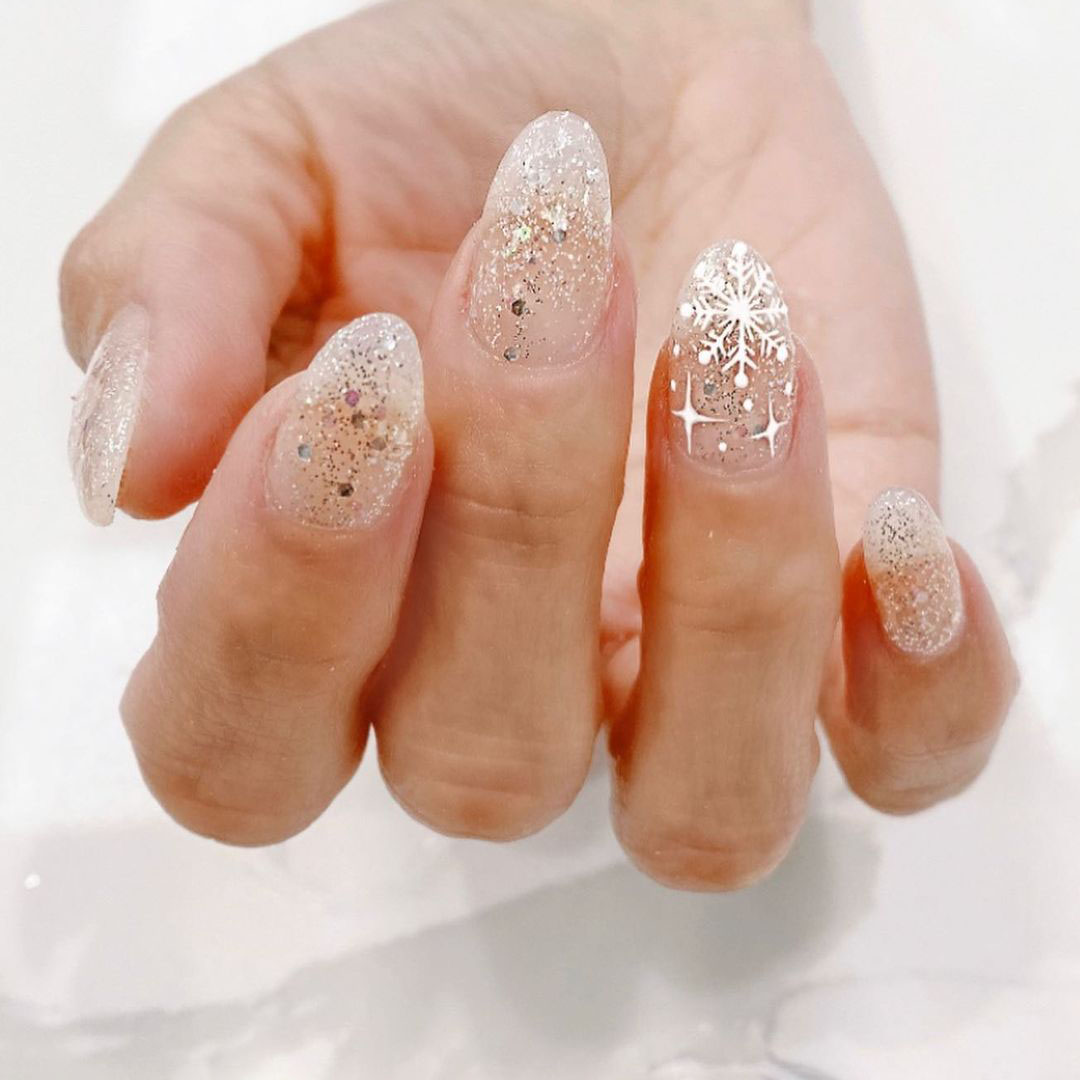 Nails with golden glitters.